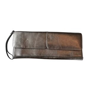 Alfani Silver Leather 12" Magnet Clasp Multi Pocket Wristlet Wallet Clutch Bag